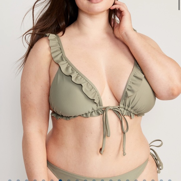 WT OLD NAVY Ruffle-Trimmed Triangle String Bikini Swim Top Color: Birch Leaf - Picture 6 of 8
